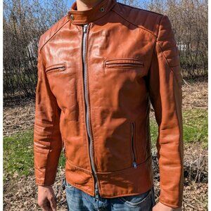 Vintage Brimaco Men's Leather Moto Jacket 44 Orange-Brown Racer Canada Medium